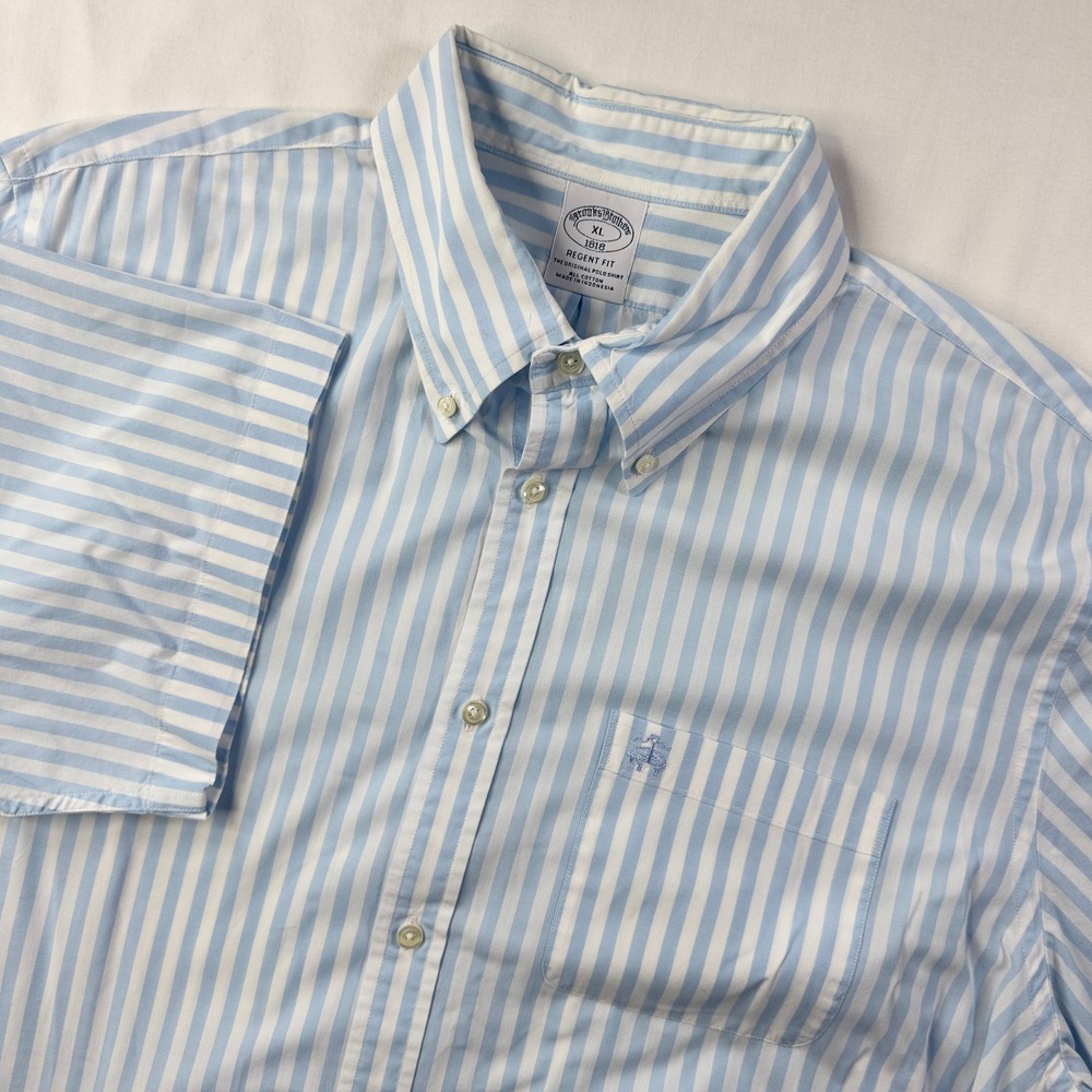 Brooks Brothers Oxford Shirt Mens XL Button Down Blue White Striped Regent Fit